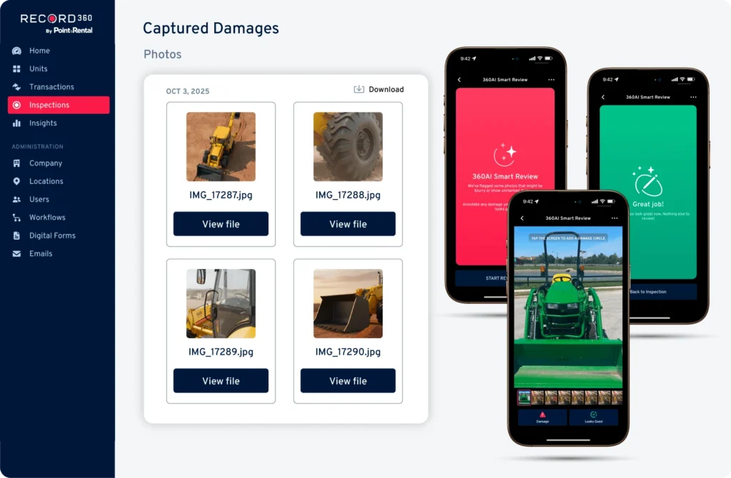 360 Record Heavy Equipment Inspection Software | Record360 Rental Platform
