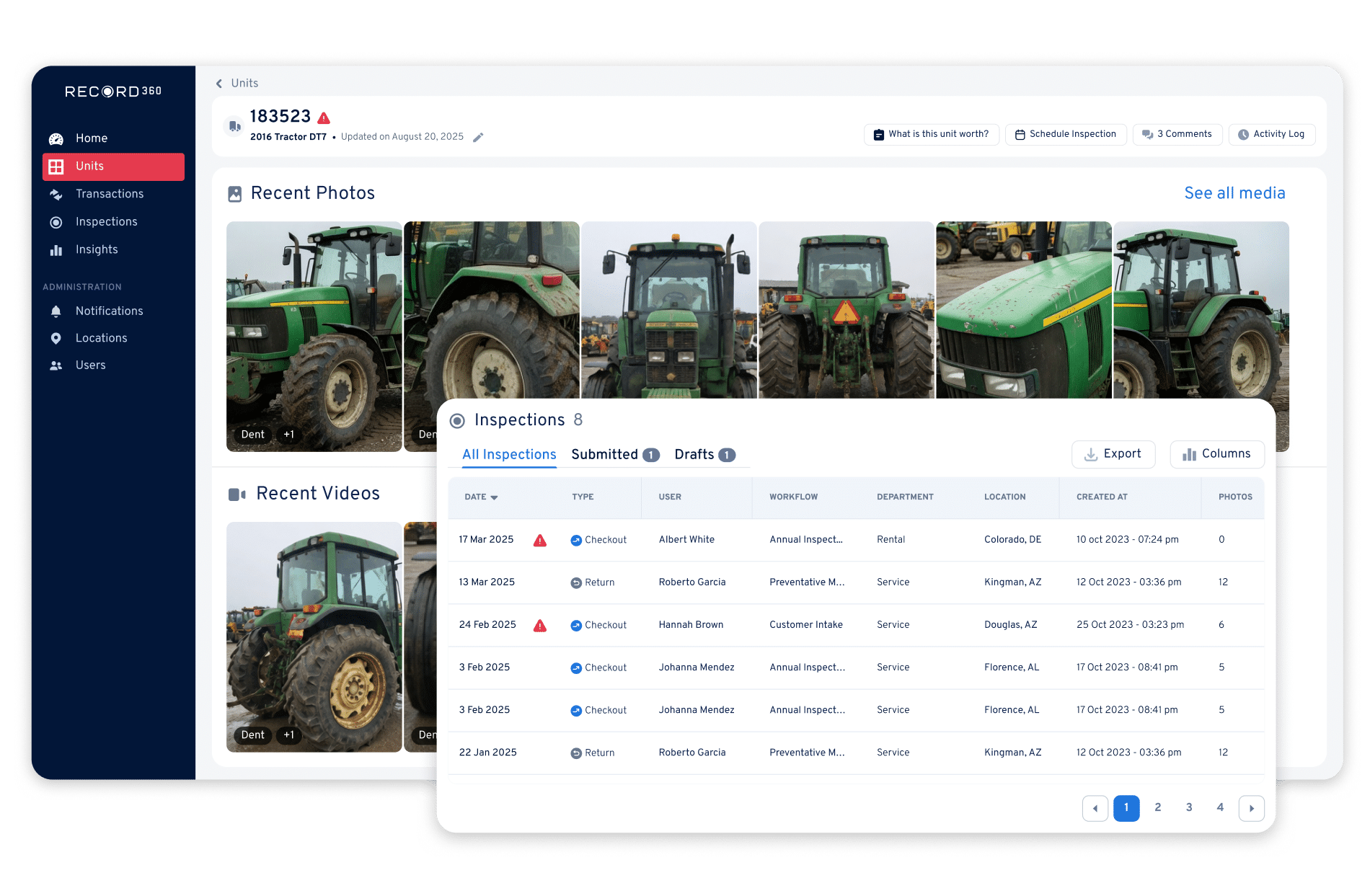 Record360 inspection history tracking