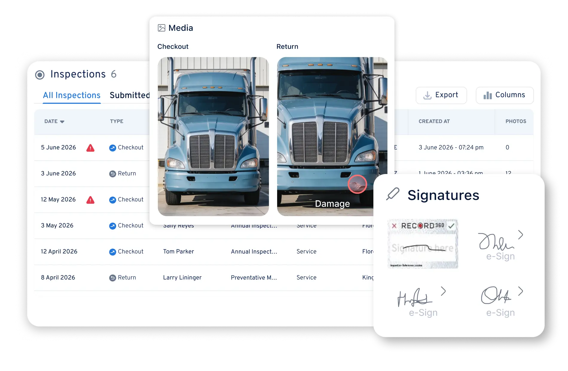 Record360 truck inspection on mobile device