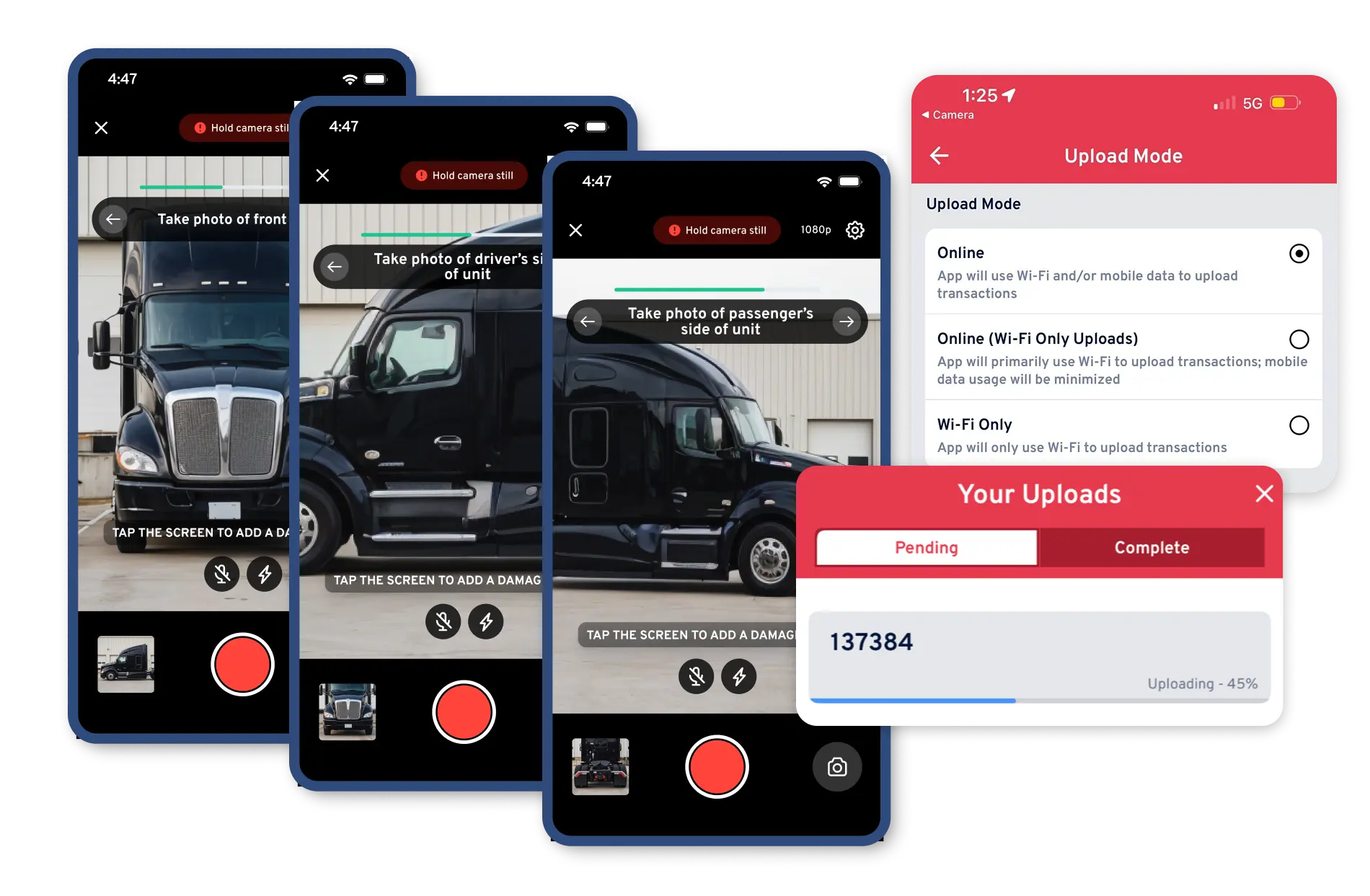 Record360 app running on tablet and phone showing fleet inspection workflows